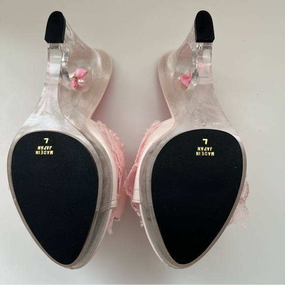 Jesus Diamante Clear Heel Mule Sandals with Pink Bow & Pearl Inside - Picture 8 of 13